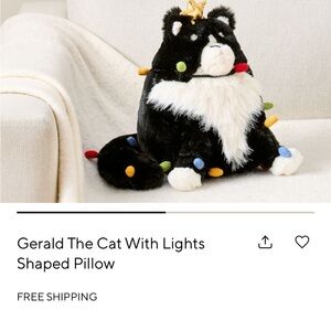 Pottery Barn Black and White Cat Shaped Pillow with Lights